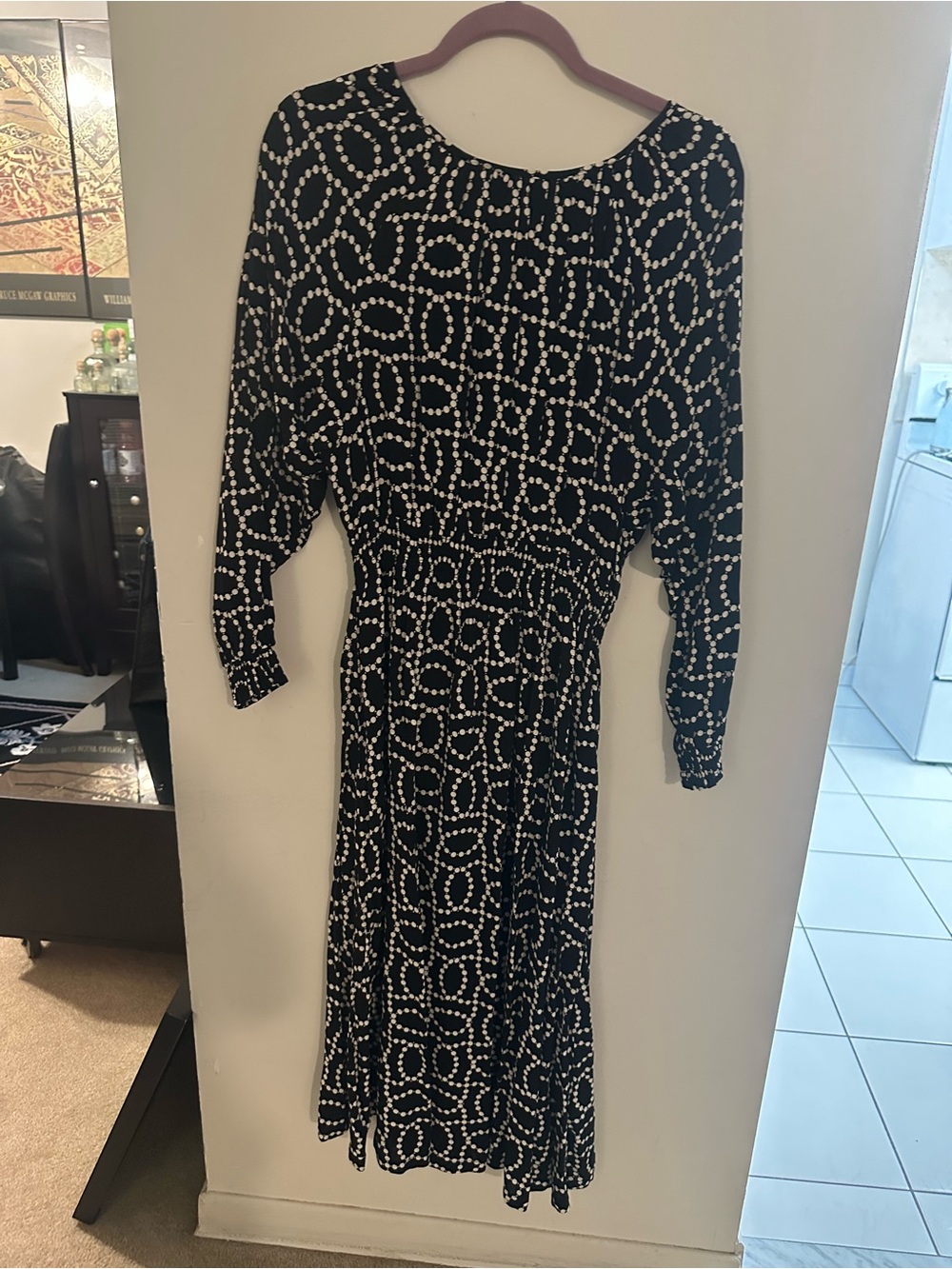 H&M Black Dress with White Loop Dot Print - Midi